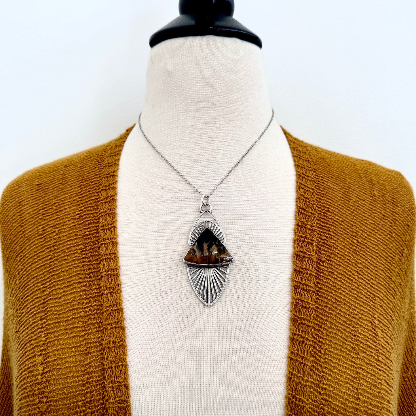 Moss & Moon Collection - Fossilized Palm Root Statement Necklace in Fine Silver / One of a Kind