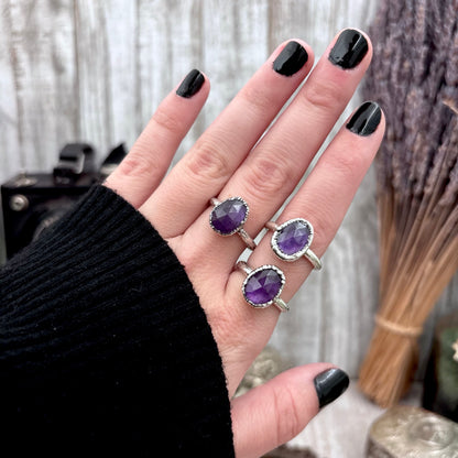 Amethyst Ring Fine Silver Small faceted Stone Ring Size 5 6 7 8 9 10 11 / Foxlark Collection