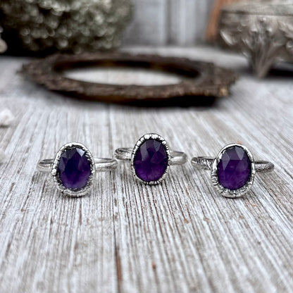 Amethyst Ring Fine Silver Small faceted Stone Ring Size 5 6 7 8 9 10 11 / Foxlark Collection