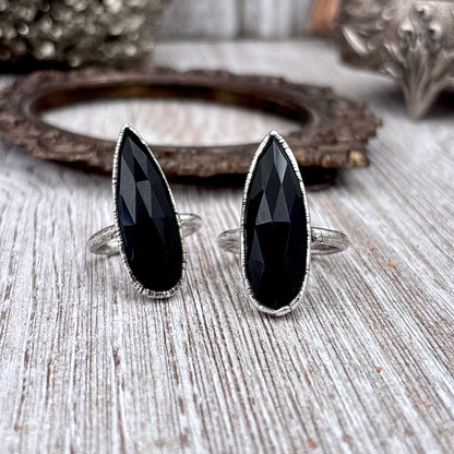 Black Onyx Ring Fine Silver Small faceted Stone Ring Size 5 6 7 8 9 10 11 / Foxlark Collection