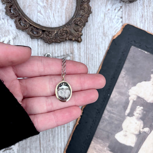 Tiny Talisman Collection - Sterling Silver Gold Scarab Necklace Pendant  /