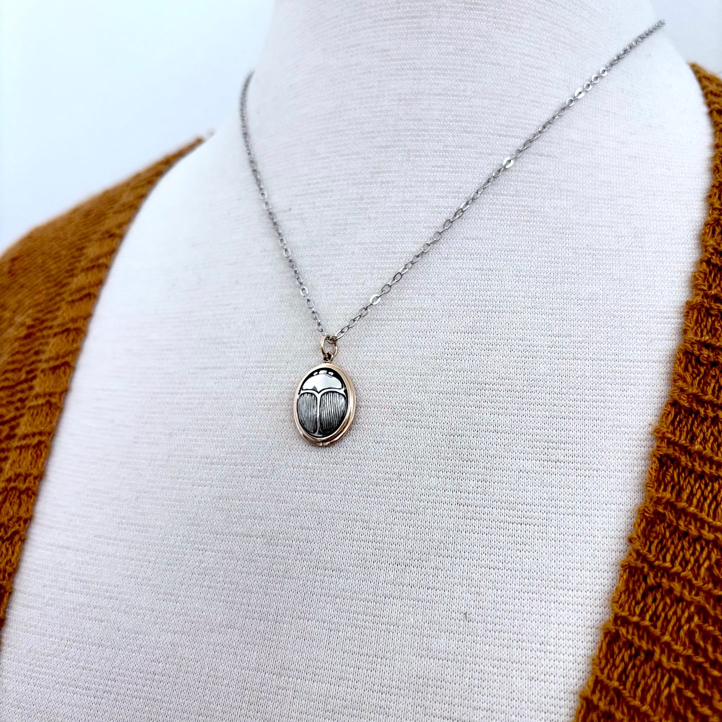 Tiny Talisman Collection - Sterling Silver Gold Scarab Necklace Pendant  /