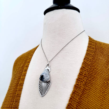 Moss & Moon Collection - Rainbow Moonstone With Black Tourmaline Statement Necklace in Fine Silver / One of a Kind