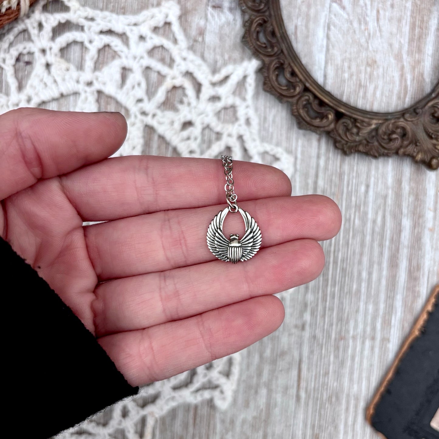 Tiny Talisman Collection - Sterling Silver  Scarab Necklace Pendant  /