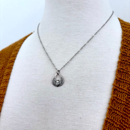 Tiny Talisman Collection - Sterling Silver  Scarab Necklace Pendant  /
