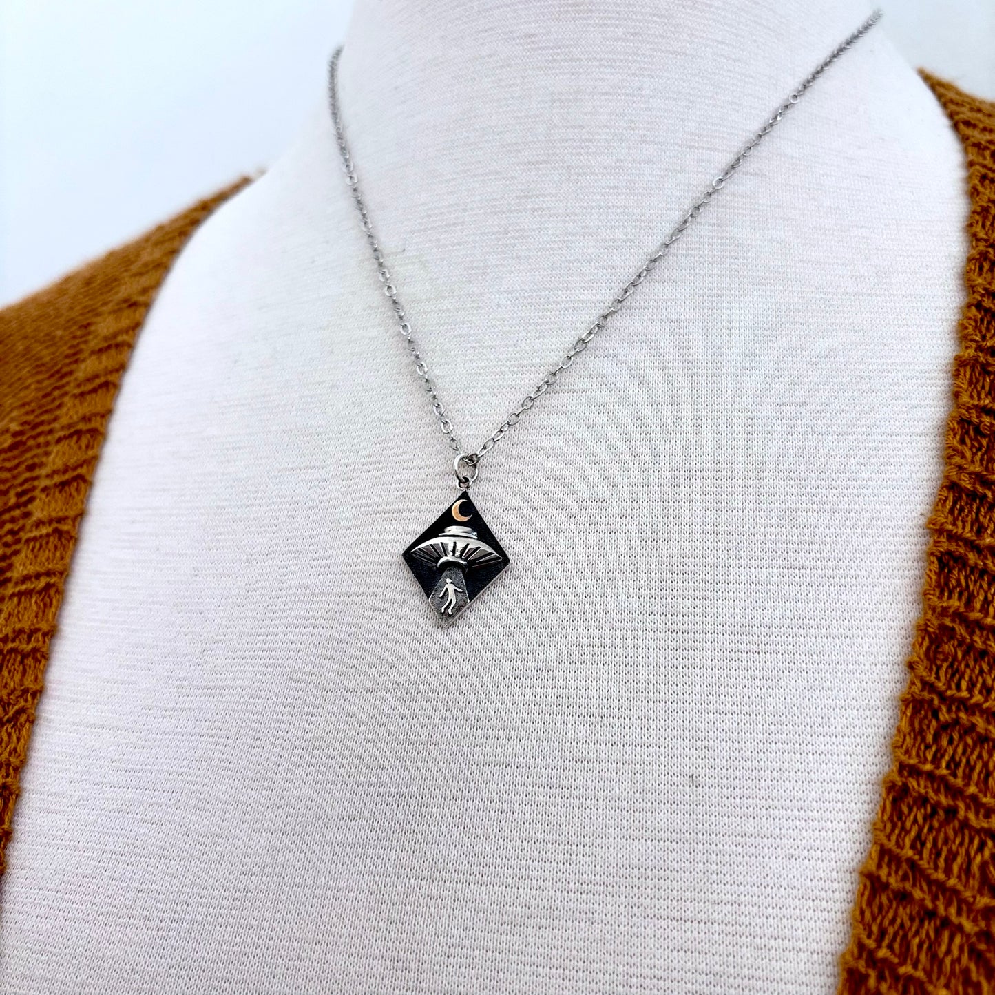 Tiny Talisman Collection - Sterling Silver UFO Abduction Necklace Pendant  /