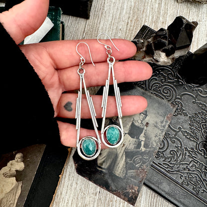 Amazonite Fine Silver Crystal Dangle Earrings / Long Dangle Witchy Earrings