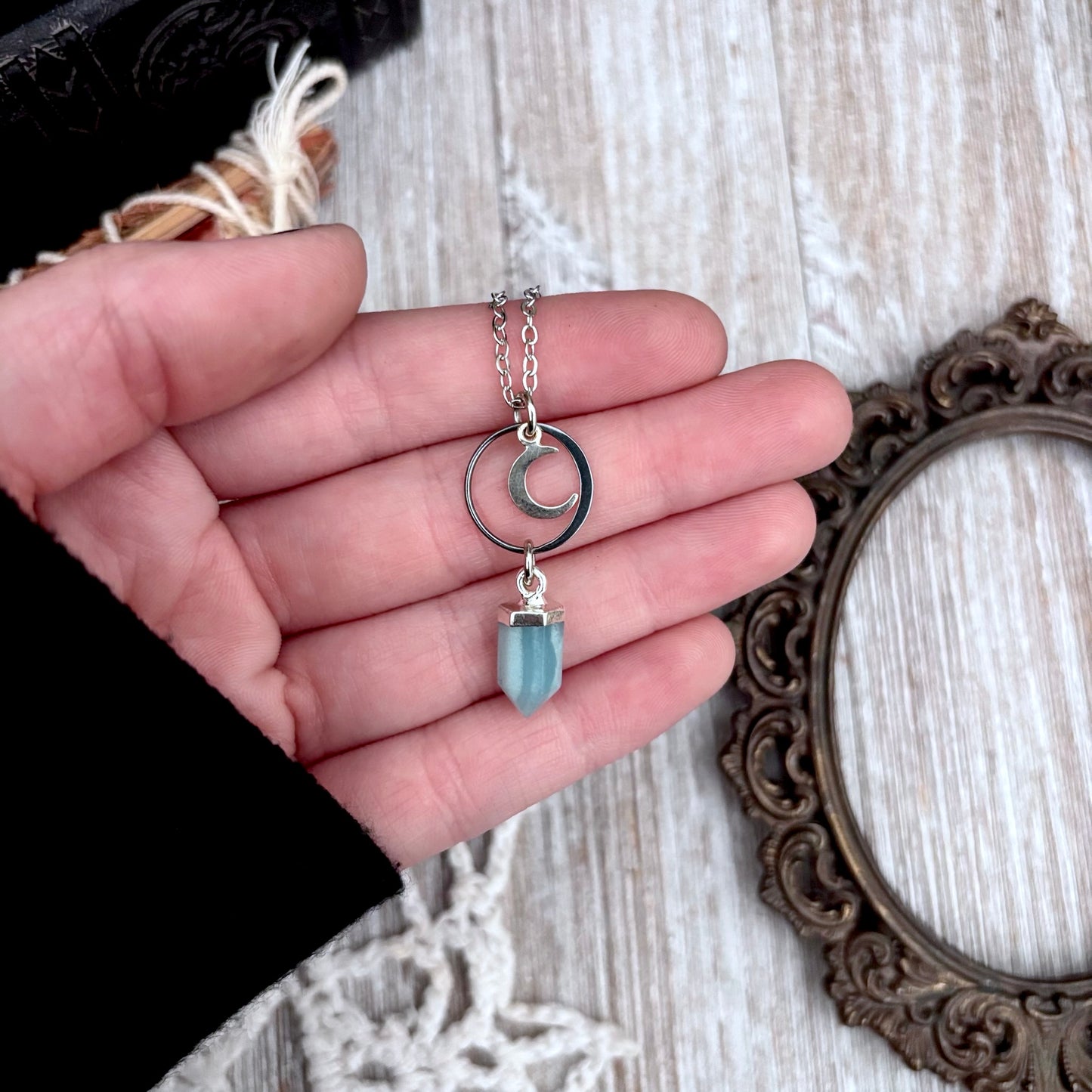 Aventurine Moon Talisman Necklace / Talisman Collection-Sterling Silver