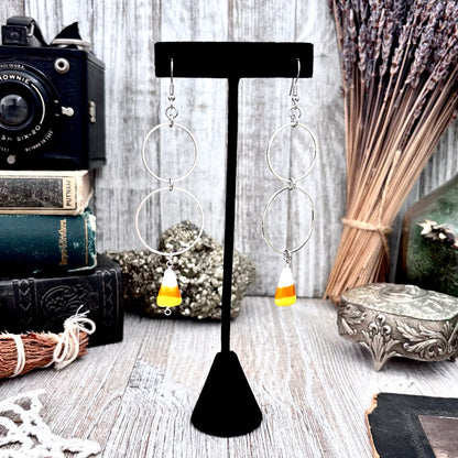 Stainless Steel Candy Corn Hoop Earrings / Long Dangle Earrings