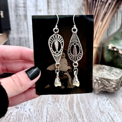 Sterling Silver Dangle Tooth Earrings / Long Dangle Witchy Earrings