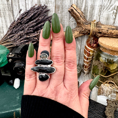 Multi Stone Obsidian Moss Agate & Black Onyx  Ring In Fine Silver Size 7 / Foxlark Collection