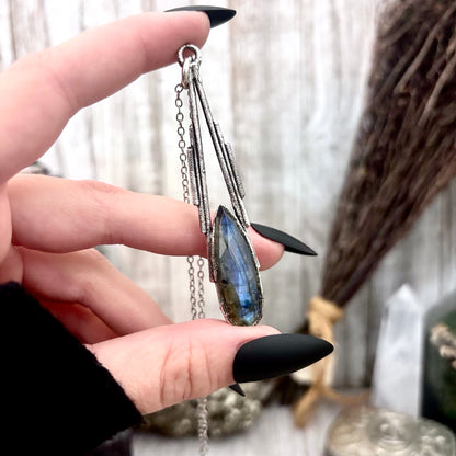 Blue Labradorite Crystal Necklace in Fine Silver / Foxlark Collection - One of a Kind