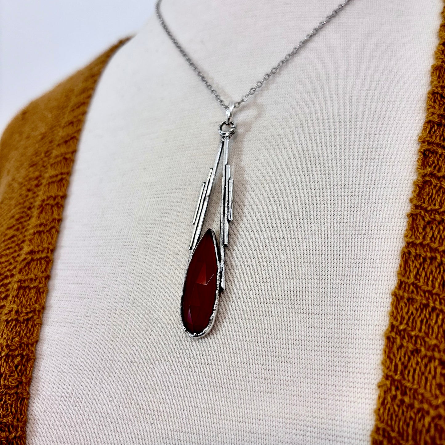 Red Carnelian Crystal Necklace in Fine Silver / Foxlark Collection - One of a Kind