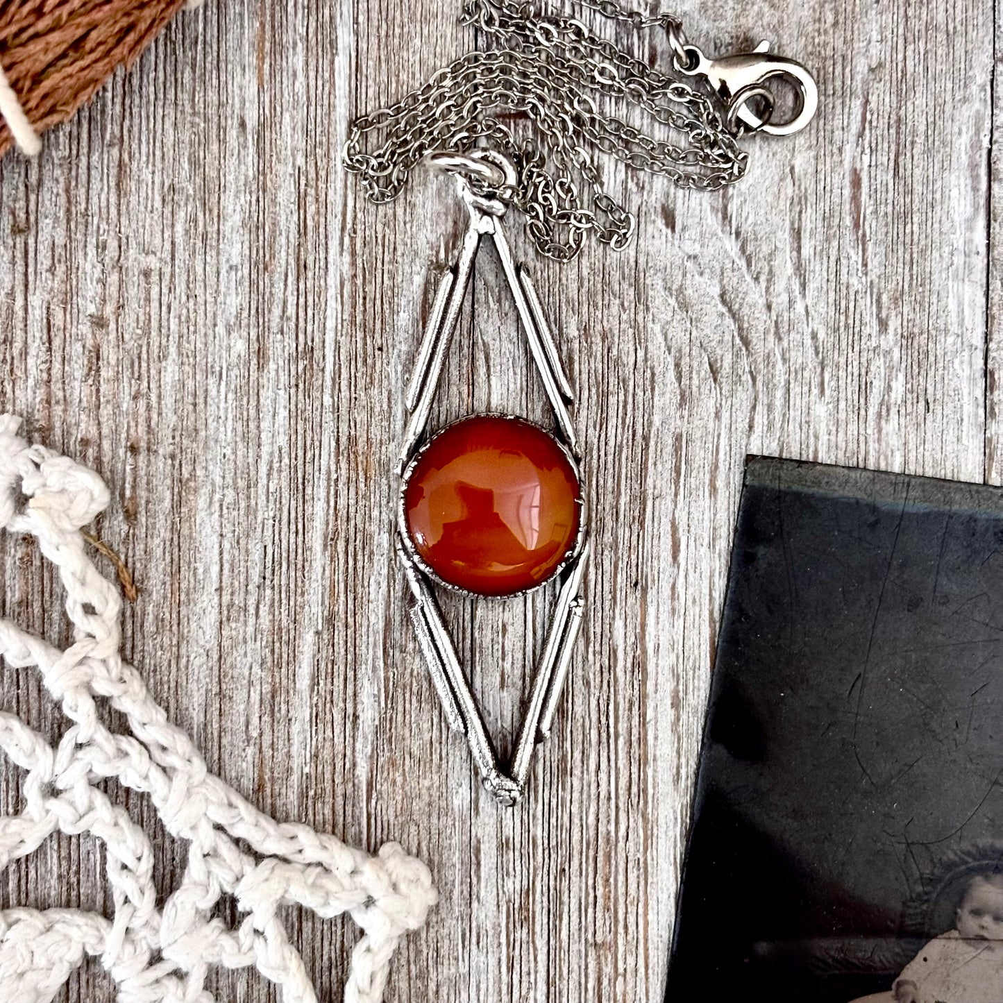 Red Carnelian Crystal Necklace in Fine Silver / Foxlark Collection - One of a Kind