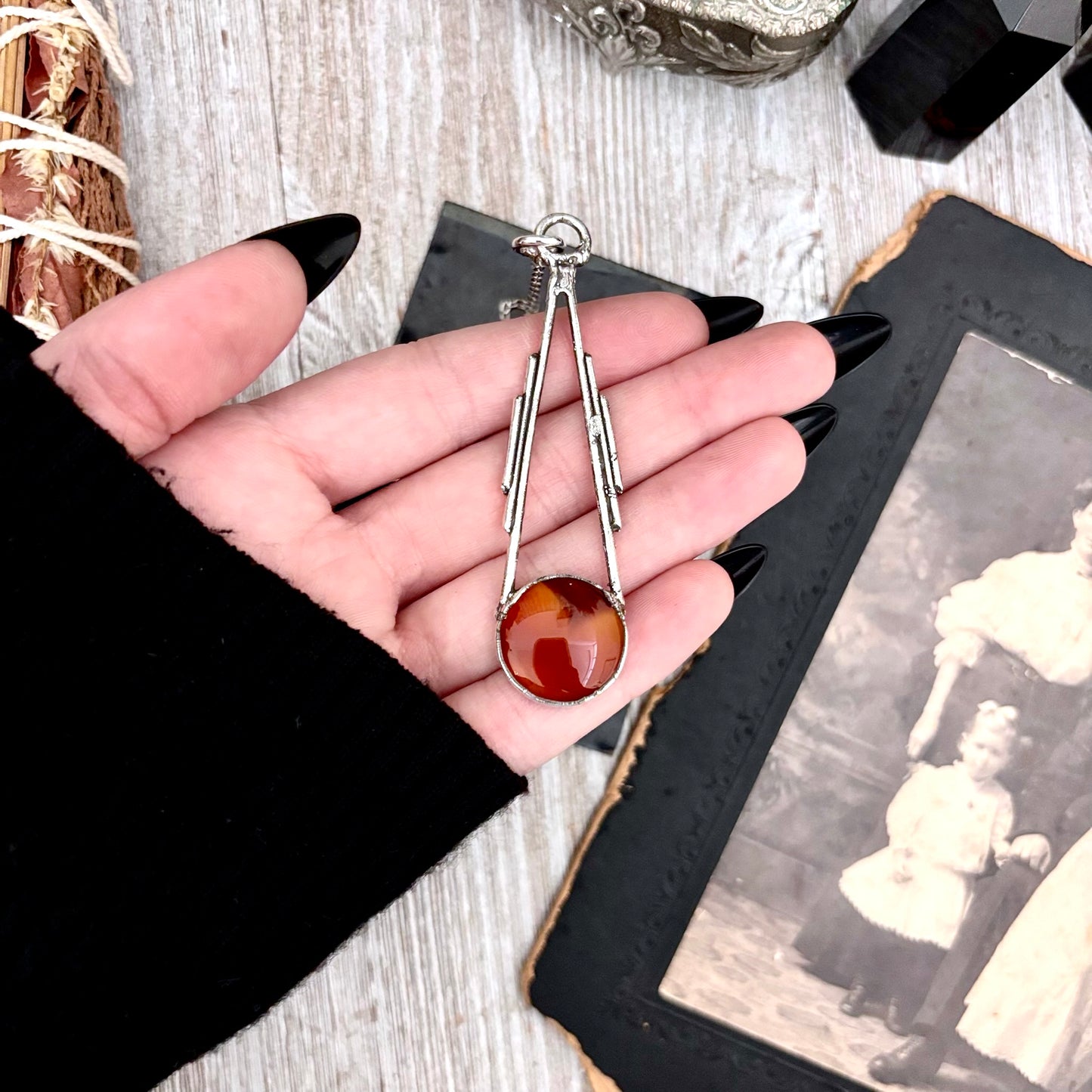 Red Carnelian Crystal Necklace in Fine Silver / Foxlark Collection - One of a Kind
