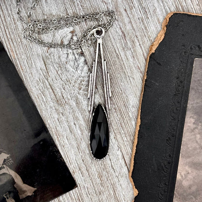 Black Onyx Crystal Necklace in Fine Silver / Foxlark Collection - One of a Kind