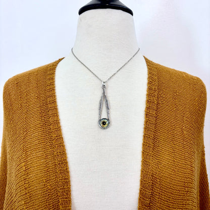 Green Eyeball Necklace Fine Silver / Foxlark Collection - One of a Kind