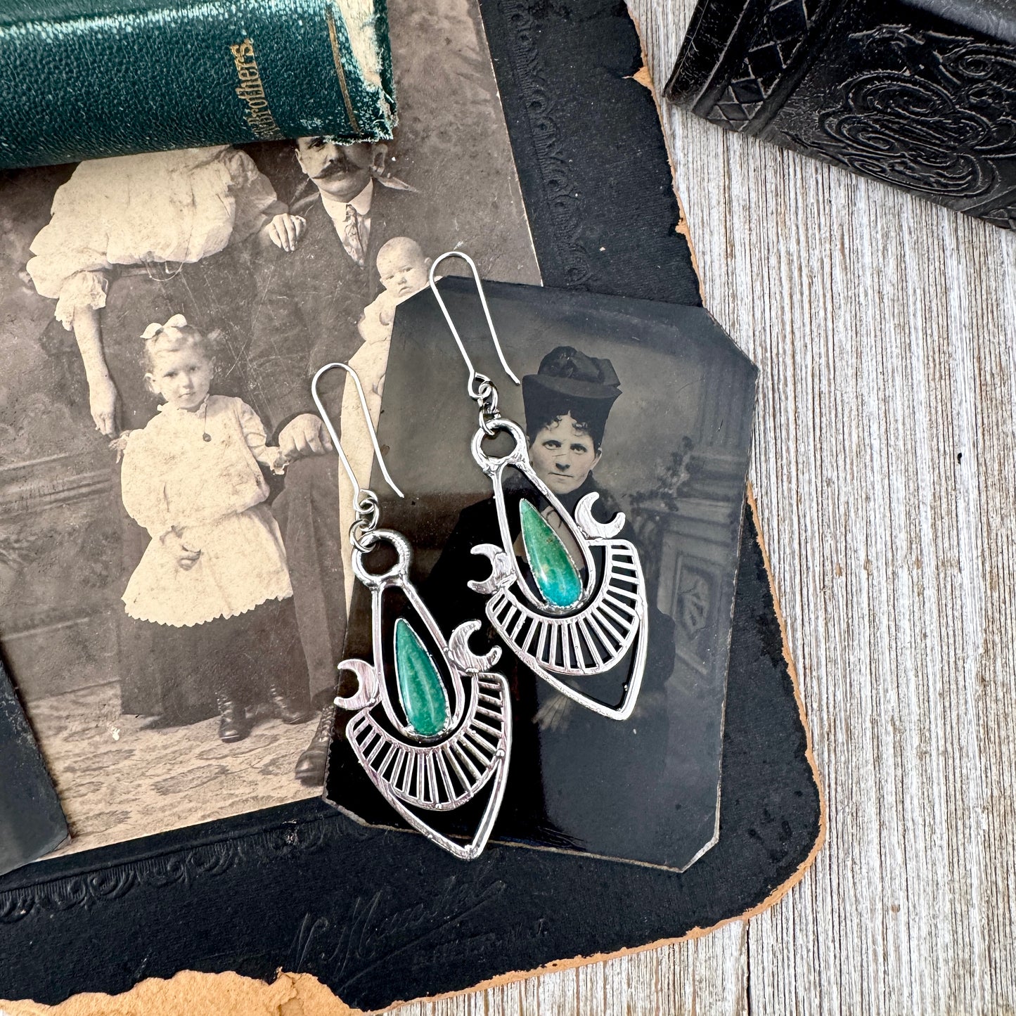 Tibetan Turquoise Dramatic Drop Earrings in Fine Silver