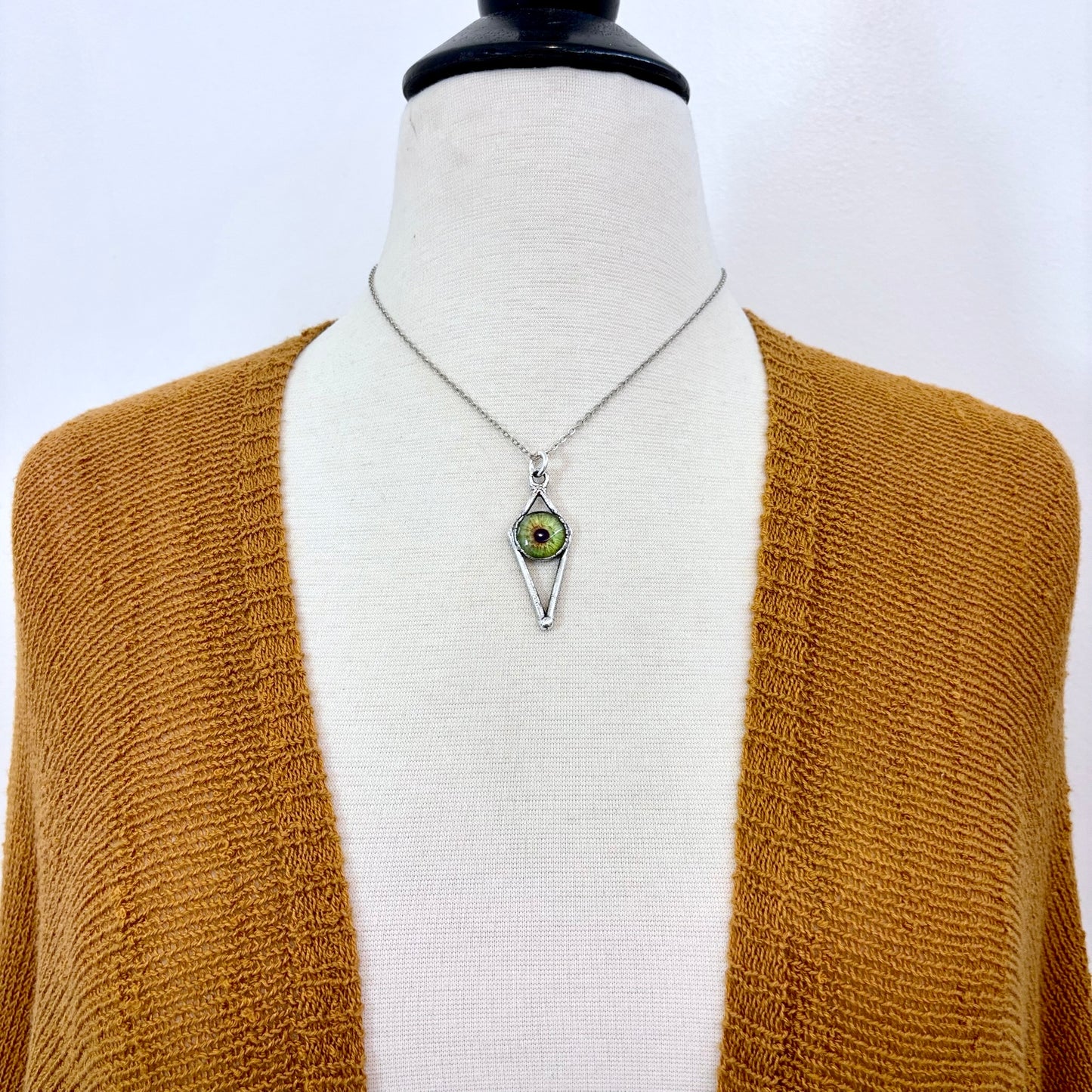 Green Eyeball Necklace Fine Silver / Foxlark Collection - One of a Kind