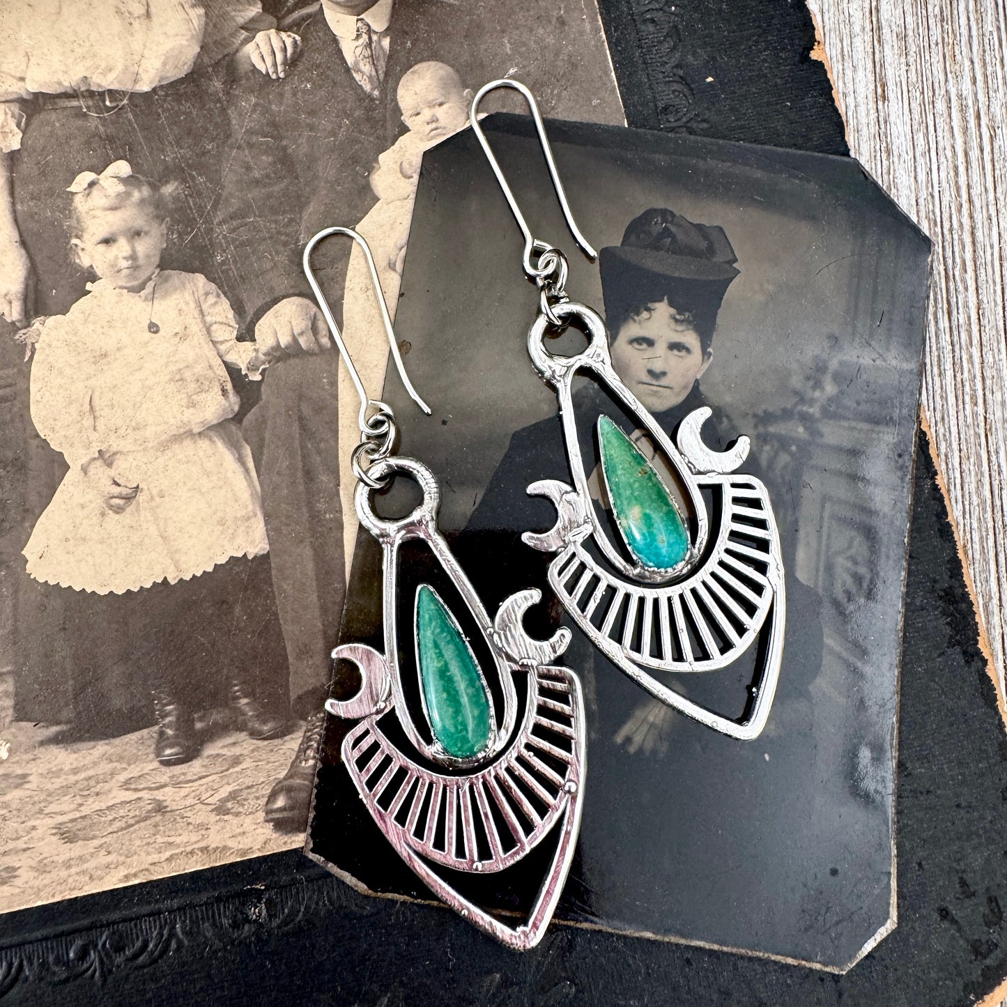 Tibetan Turquoise Dramatic Drop Earrings in Fine Silver