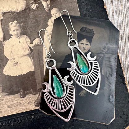Tibetan Turquoise Dramatic Drop Earrings in Fine Silver