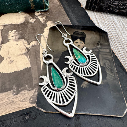 Tibetan Turquoise Dramatic Drop Earrings in Fine Silver