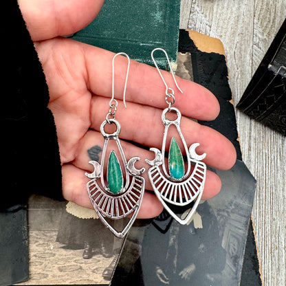 Tibetan Turquoise Dramatic Drop Earrings in Fine Silver