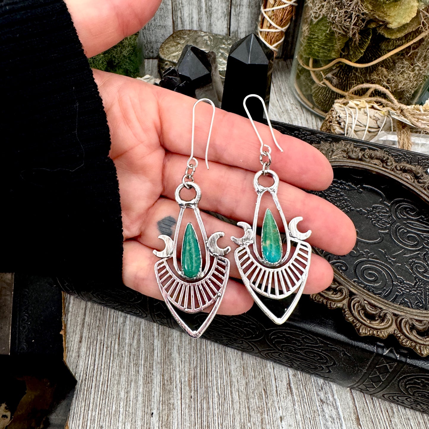 Tibetan Turquoise Dramatic Drop Earrings in Fine Silver