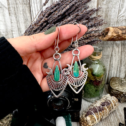 Tibetan Turquoise Dramatic Drop Earrings in Fine Silver