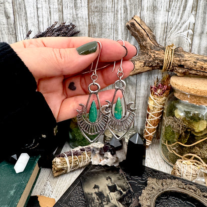 Tibetan Turquoise Dramatic Drop Earrings in Fine Silver