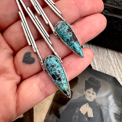 Tibetan Turquoise Dramatic Drop Earrings in Fine Silver