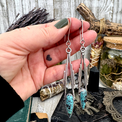 Tibetan Turquoise Dramatic Drop Earrings in Fine Silver