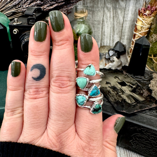 Handmade Tibetan Turquoise Ring in Fine Silver / Size 6.5 8 9 10 10.5 / Foxlark Collection