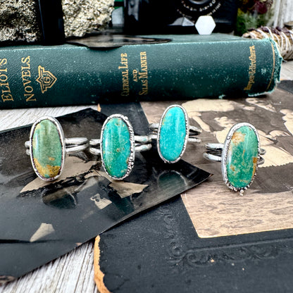 Handmade Tibetan Turquoise Ring in Fine Silver / Size 7 8 9 / Foxlark Collection