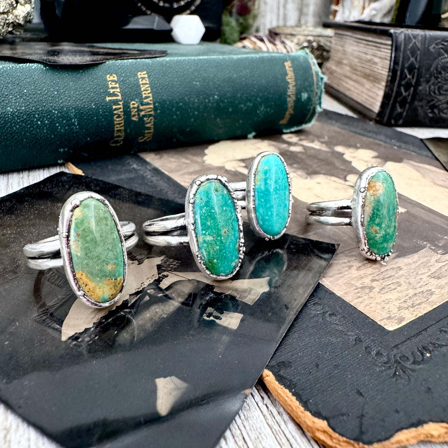 Handmade Tibetan Turquoise Ring in Fine Silver / Size 7 8 9 / Foxlark Collection