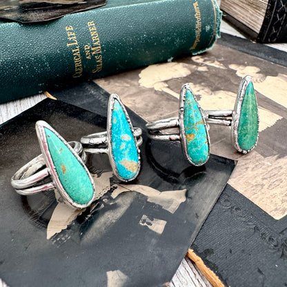 Handmade Tibetan Turquoise Ring in Fine Silver / Size 7 8 9 / Foxlark Collection