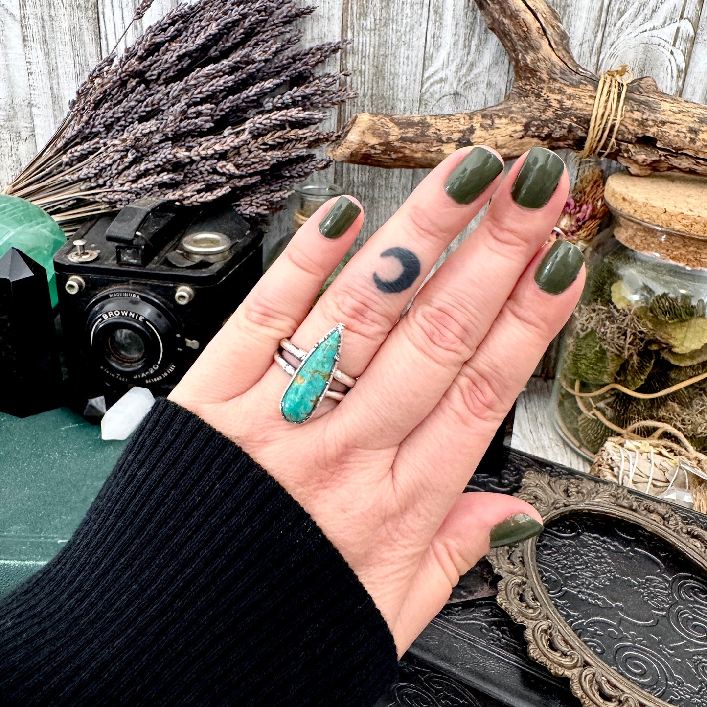 Handmade Tibetan Turquoise Ring in Fine Silver / Size 7 8 9 / Foxlark Collection