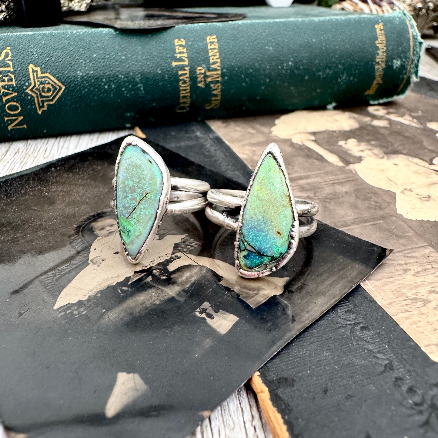 Handmade Sterling Opal Ring in Fine Silver / Size 7 8 9 9.5 / Foxlark Collection