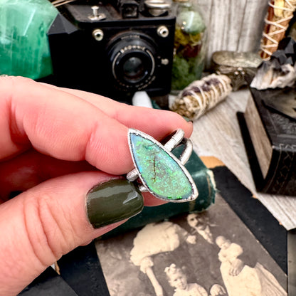 Handmade Sterling Opal Ring in Fine Silver / Size 7 8 9 9.5 / Foxlark Collection
