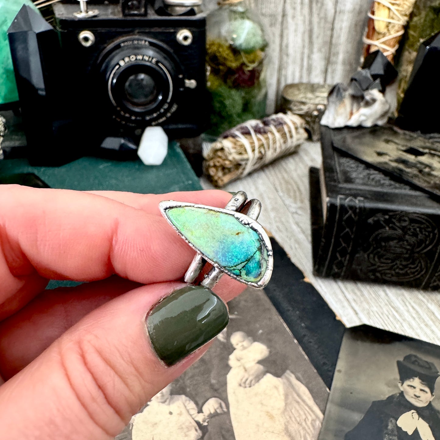 Handmade Sterling Opal Ring in Fine Silver / Size 7 8 9 9.5 / Foxlark Collection