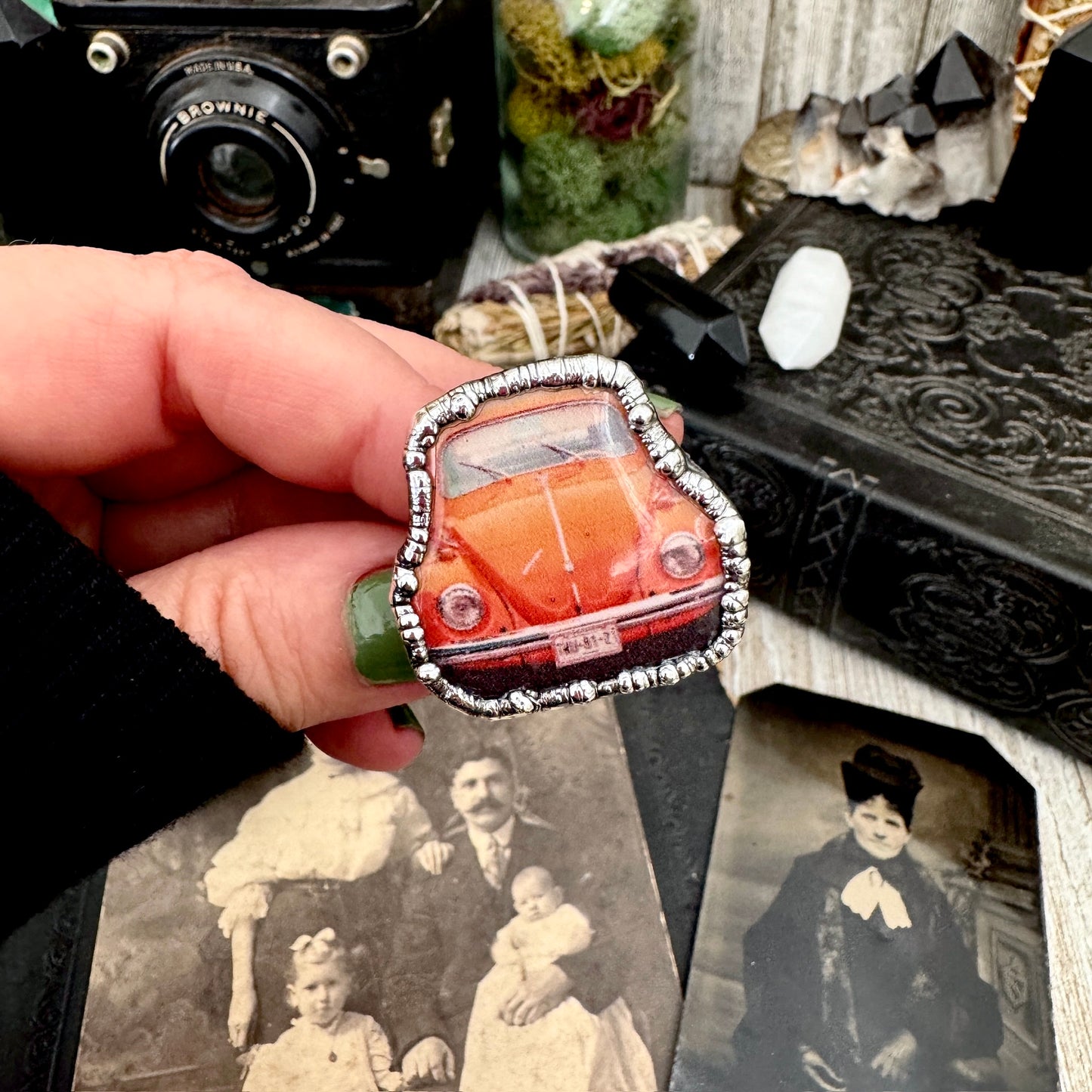 Vintage Car VW Bug - Fine Silver Ring Size 10.5 The Paper Projects Collection / One of a Kind