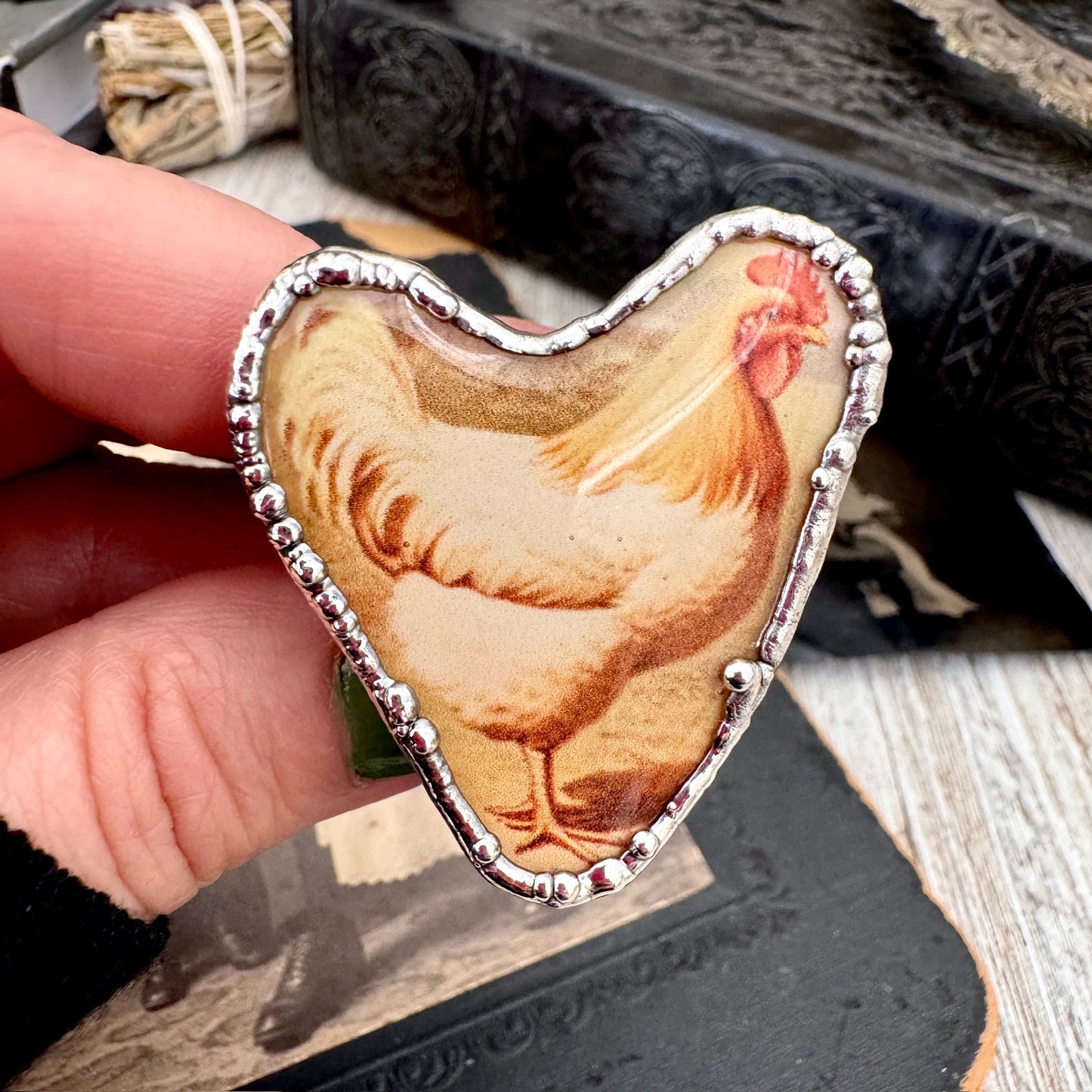Vintage Chicken (Big)- Fine Silver Ring Size 10 The Paper Projects Collection / One of a Kind