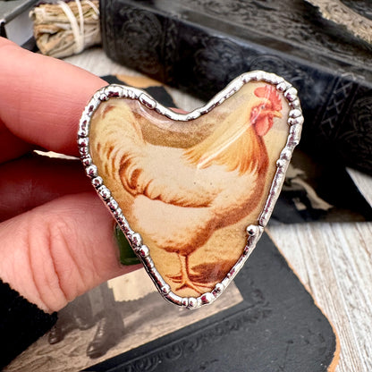 Vintage Chicken (Big)- Fine Silver Ring Size 10 The Paper Projects Collection / One of a Kind
