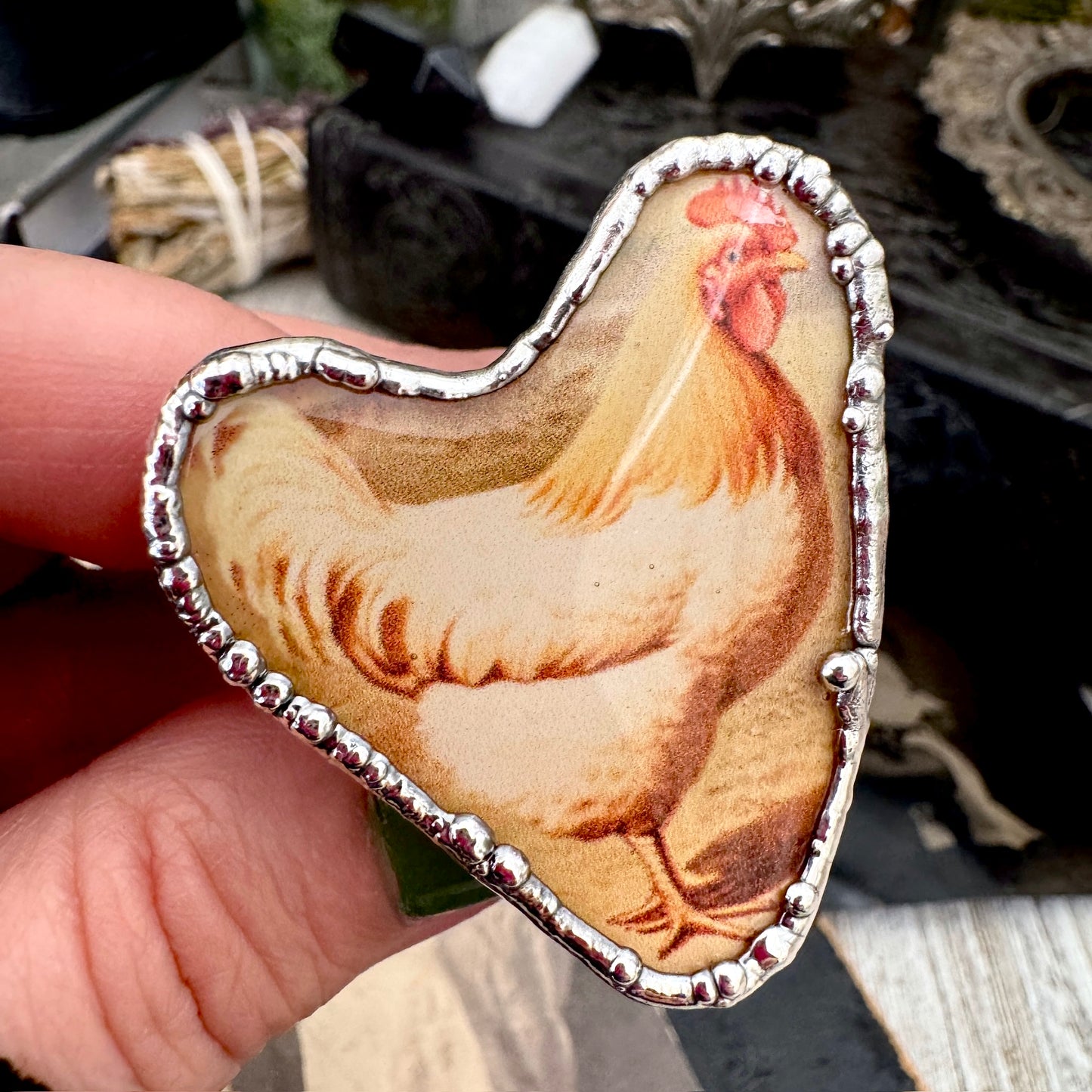 Vintage Chicken (Big)- Fine Silver Ring Size 10 The Paper Projects Collection / One of a Kind