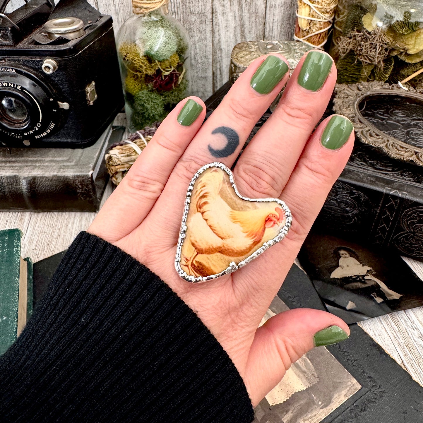Vintage Chicken (Big)- Fine Silver Ring Size 10 The Paper Projects Collection / One of a Kind