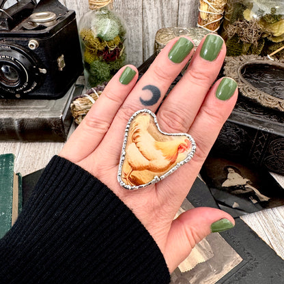 Vintage Chicken (Big)- Fine Silver Ring Size 10 The Paper Projects Collection / One of a Kind