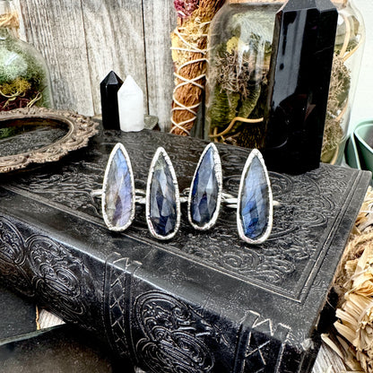 Blue Labradorite Ring Fine Silver Small Faceted Stone Ring Size 5 6 7 8 9 10 11 / Foxlark Collection