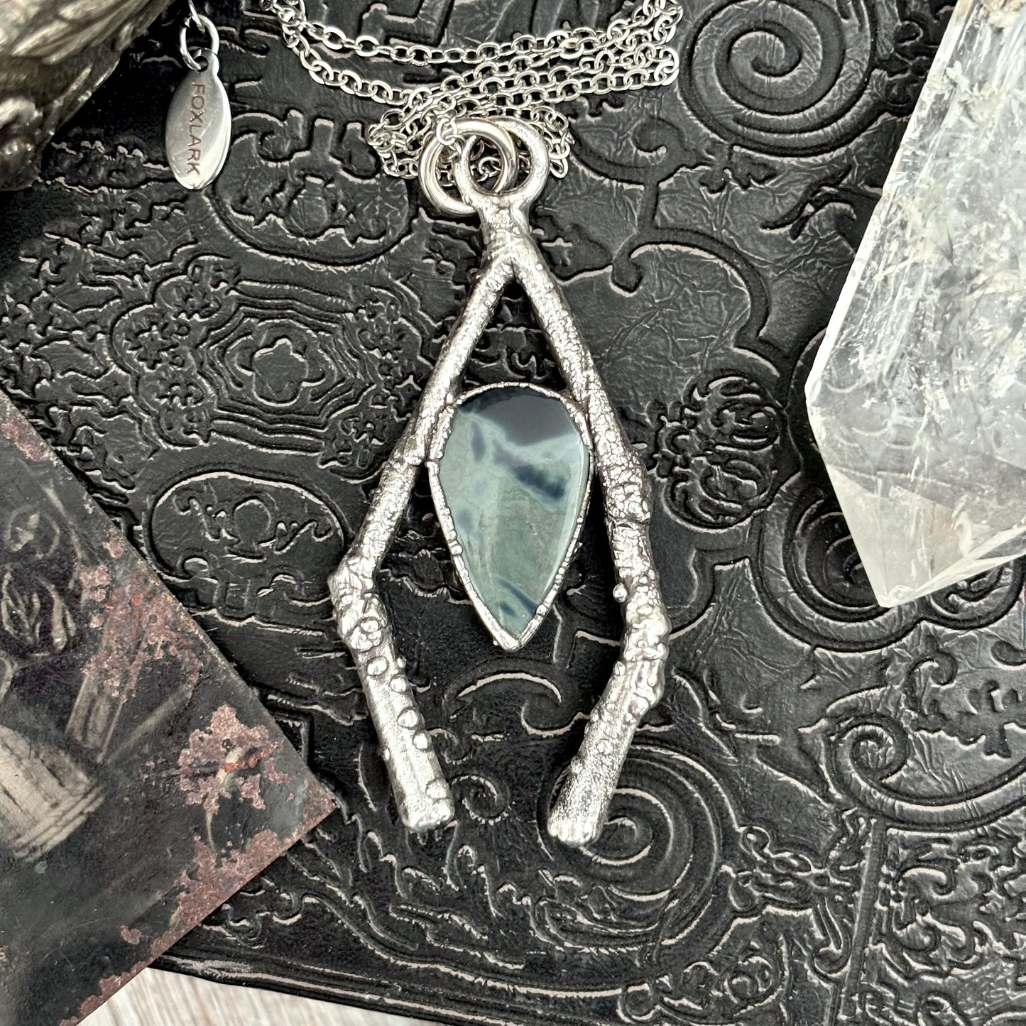 Spiderweb Obsidian Crystal Necklace in Silver /Sticks & Stones Collection