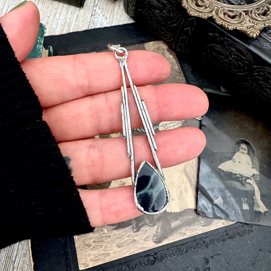 Spiderweb Obsidian Crystal Necklace in Fine Silver / Foxlark Collection - One of a Kind