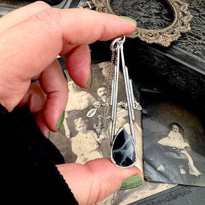 Spiderweb Obsidian Crystal Necklace in Fine Silver / Foxlark Collection - One of a Kind